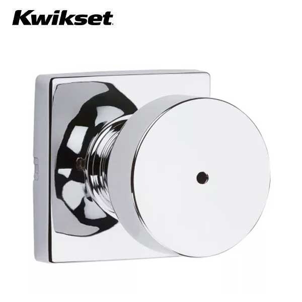 Kwikset: Pismo Privecy Door Knob with Square Rose / Polished Chrom